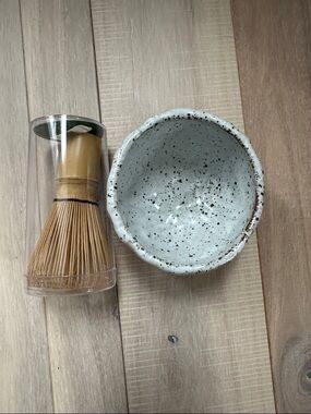 Handmade Speckled Ceramic Matcha Bowl with Bamboo Whisk